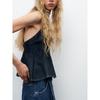 Za2025 Spring New Women clothes Backless Wave Wide Swing V-neck Fine Sling Denim Top 8197064