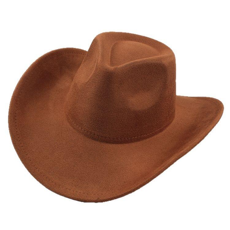 Западный ковбойский стиль Тибетский бычий рог Аксессуары Модная высокая шляпа Осенне-зимняя новая коллекция Оленья кожа Бархат Широкие поля Шляпа для верховой езды