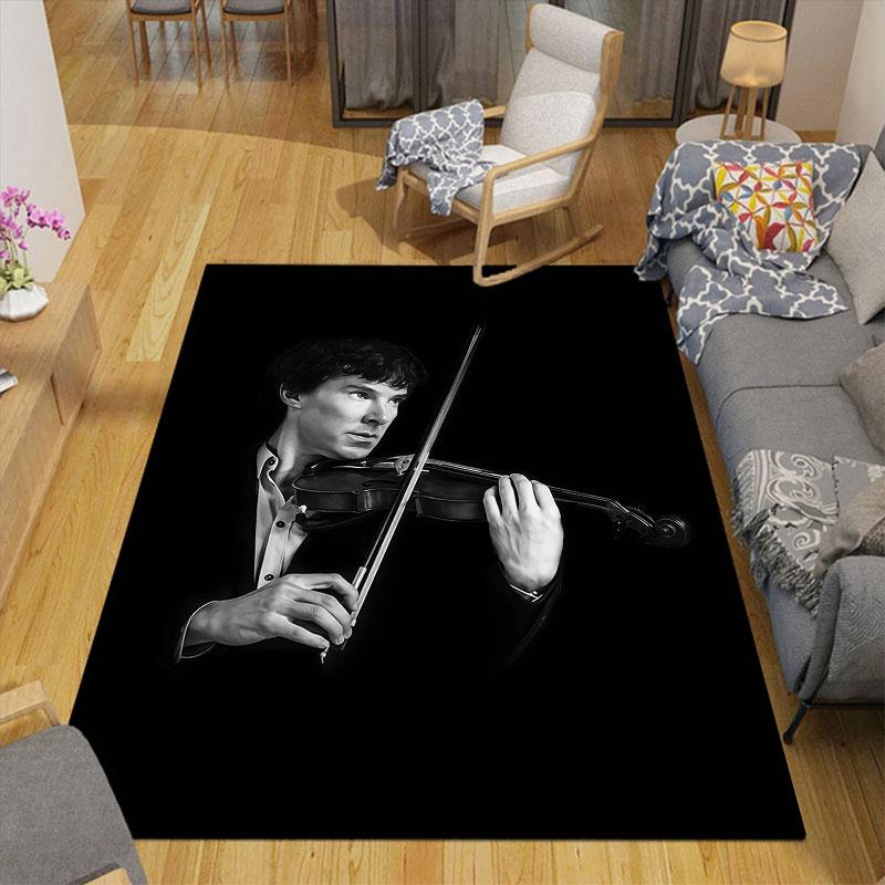 Sherlock Flannel Printed Carpet, Home Sofa Decoration for Living Room & Bedroom, Non‑Slip Play Flannel Floor Mat for Game Room