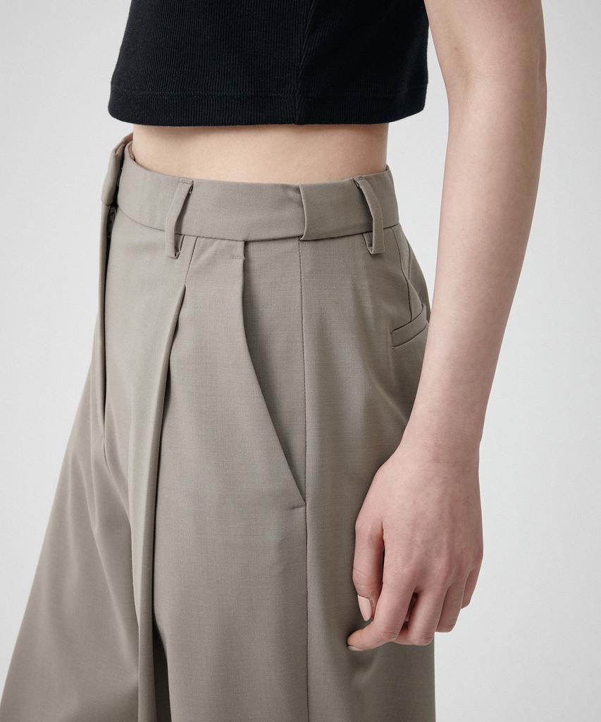 MUSINSA STANDARD WOMAN Женские летние шерстяные свободные зауженные брюки с скрытой резинкой [Светло-бежевый]