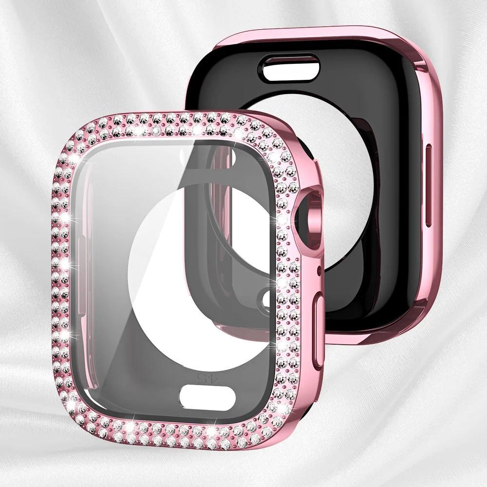 Блестящее стекло+чехол для Apple Watch Case 49мм 46 42 45 41 40 44мм Бриллиантовый бампер+Защита экрана Iwatch Series 11 10 9 8 7 6 5 SE