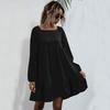 Temperament and Elegance Outer Wear Fashion Women's Fashionable Backless Pleated Square Neck Loose Long Sleeve Dresses