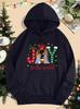 Women’s Merry Christmas Happy World Print Pocket Loose Hoodie