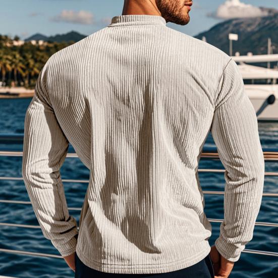 Men Long Sleeve T-Shirt Corduroy Solid Color Spring And Autumn T-Shirt Casual