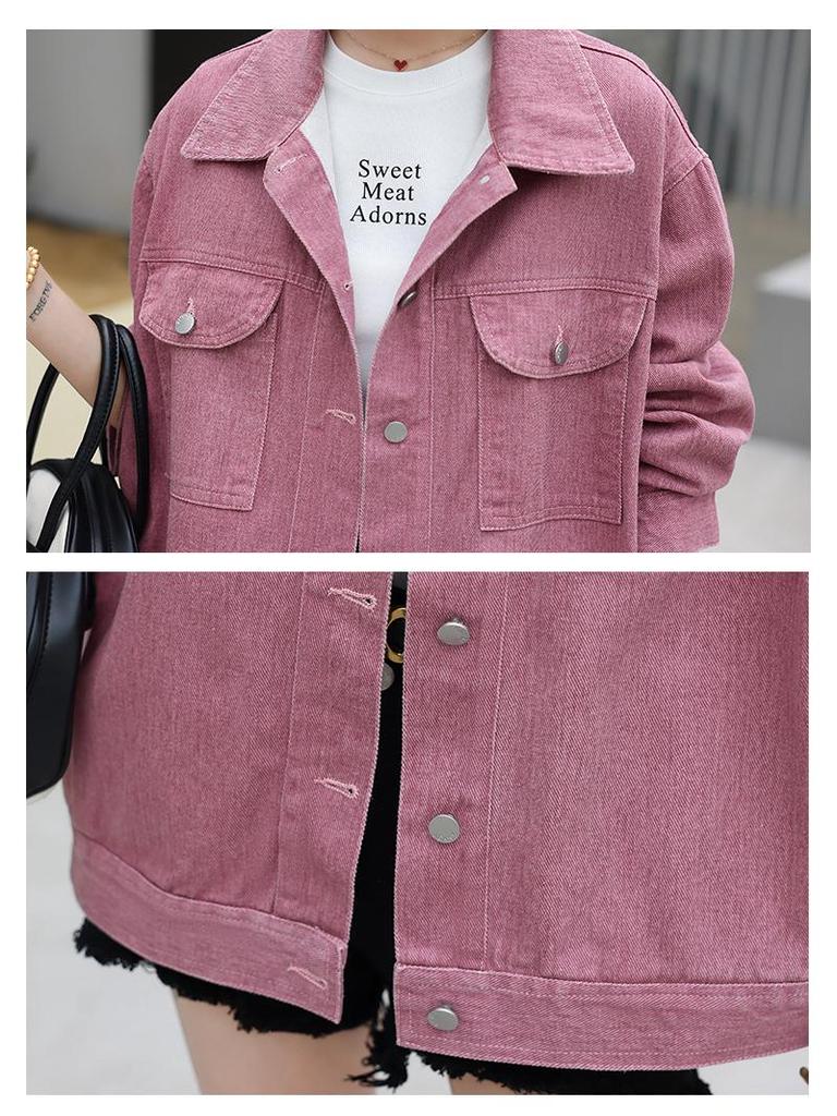 Women’s Casual Pink Denim Jacket - Autumn 2023 Loose Fit, Age-Reducing Style