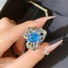 Кольцо-открытие с имитацией морского голубого топаза для женщин, роскошное кольцо с цветком и бриллиантами