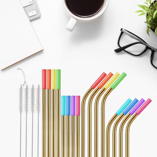 16 шт./компл., яркие цветные соломинки с силиконовыми наконечниками, устойчивые к ржавчине металлические трубочки, которые можно мыть в посудомоечной машине, соломинки для питья с чистящей щеткой