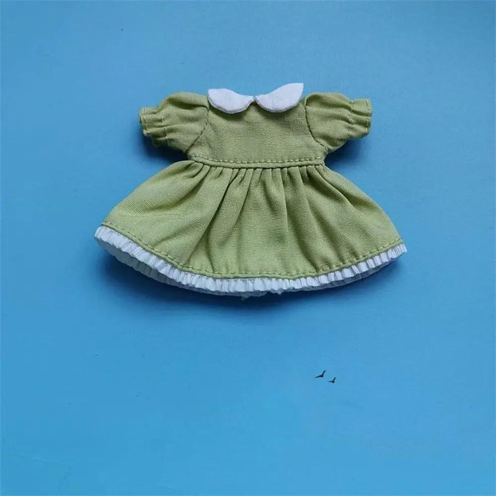 Fashion Doll Clothes Lattice Skirt Dresses For 1/11 OB11 Dolls Outfits Puff Sleeve Dresses For 1/12 BJD Dolls Tops Doll Clothes