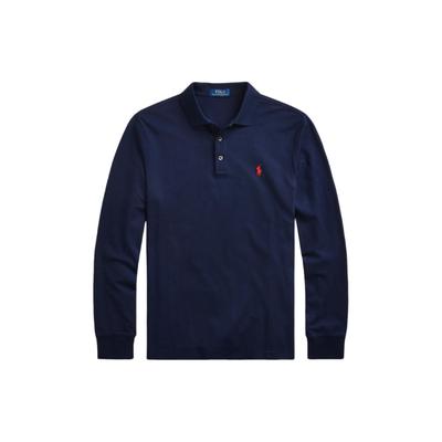 Polo однотонная рубашка поло с вышитым пони-принтом, приталенная, с длинным рукавом, мужские топы, темно-синие, MNPOKNI16820802-410