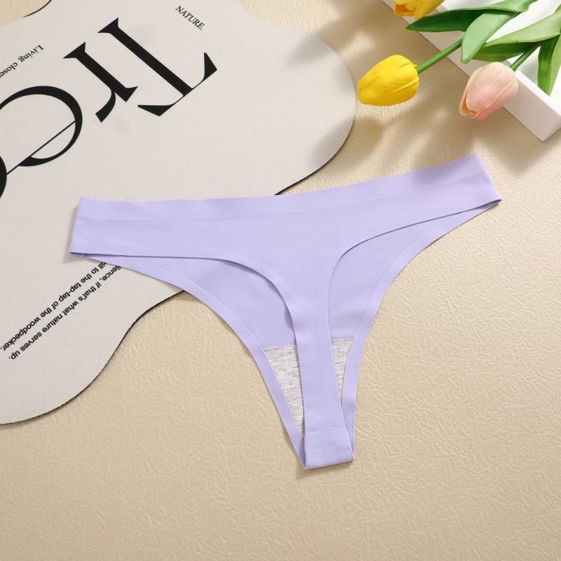 FINETOO Women Seamless Thong Maillard Color Sexy G-String Female Multi Color Ice Silk No Trace Underwear High Cut Soft Panties