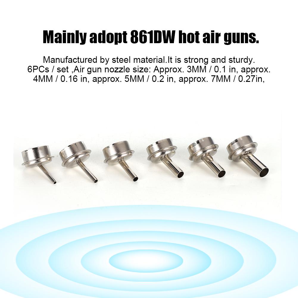 Набор для ремонта компьютера 6 шт. Сталь 3 мм 4 мм 5 мм 7 мм 8 мм 10 мм Воздушные насадки для термофена 861DW