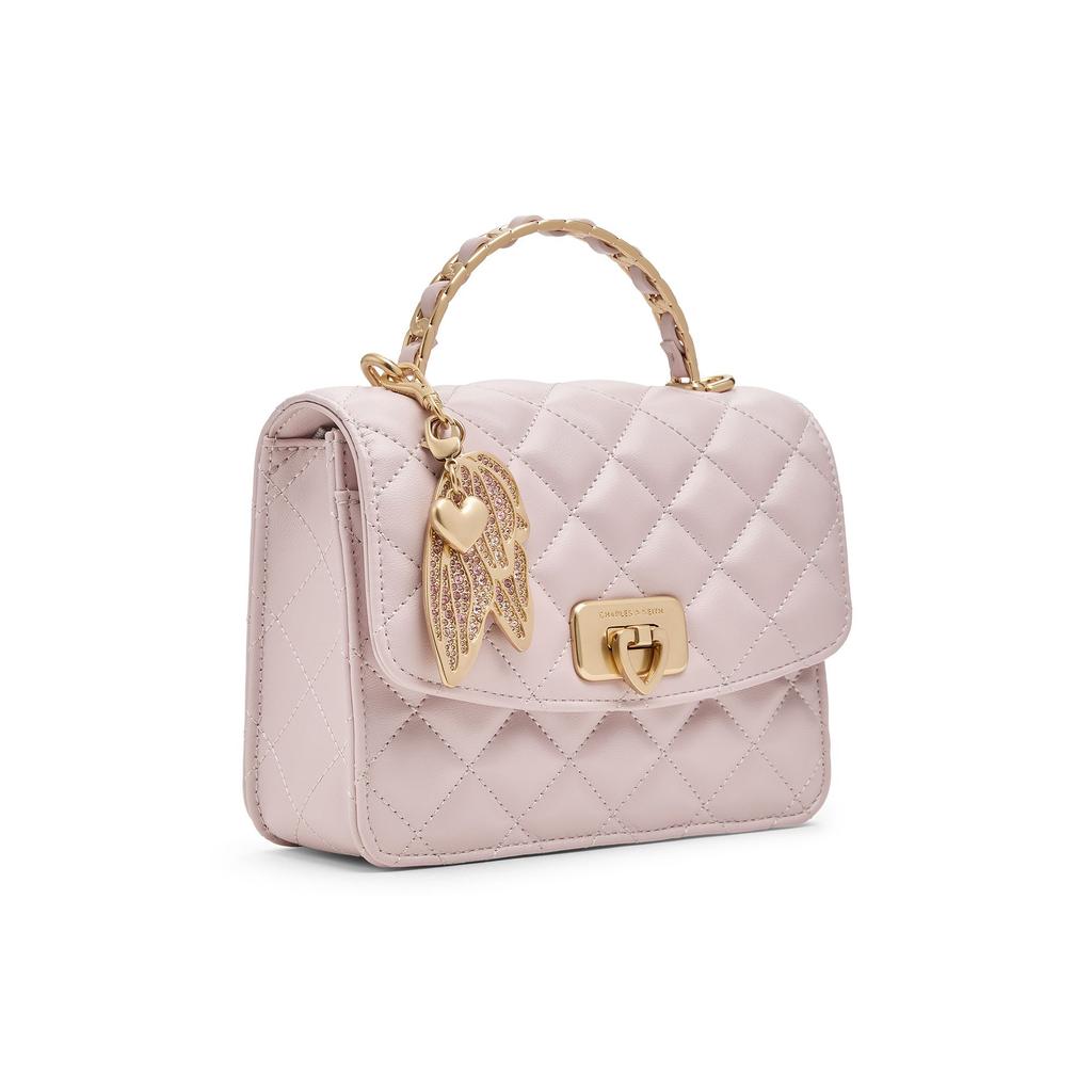 Charles & Keith Gift Box Style With Wing Chain Bag Quilted Small Square Bag Women Handbags Cotton-Candy-Pink CK17-50701608-A