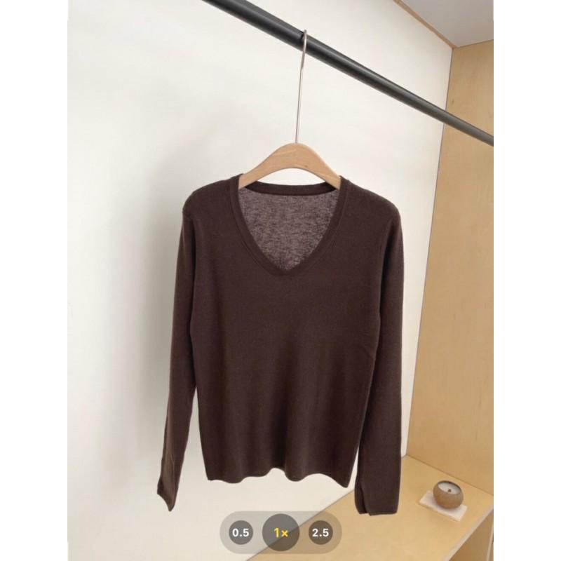 Womens U-Neck Fine Wool Knit Top Slim Fit Soft Solid Color Sweater M5823