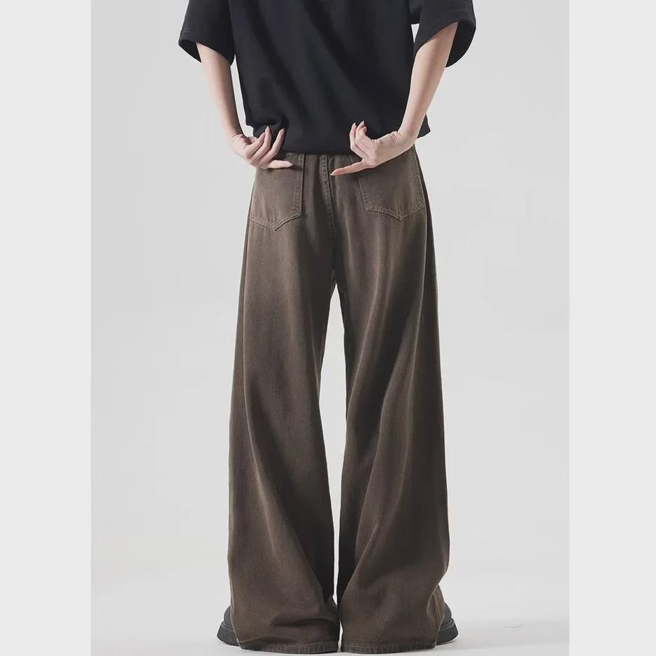 Модные свободные джинсы прямого кроя унисекс коричневого цвета, выстиранные и окрашенные