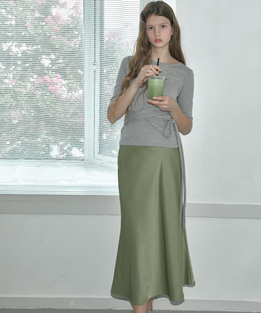Soire Satin Long Skirt - Olive
