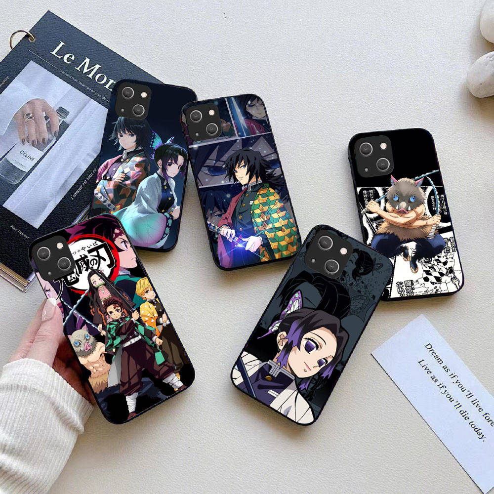 KK-10 Demon Slayer Soft Black Case for iPhone XR 14 15 11 12 13 6 7 8 X XS Pro Max Samsung S22 S23 S21 S24 FE Ultra S8 Plus