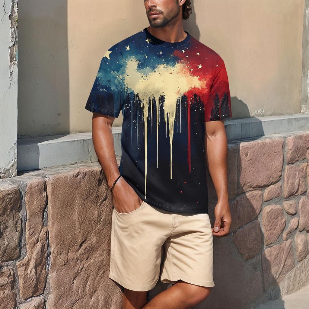 Летняя мужская популярная футболка с круглым вырезом и коротким рукавом с принтом