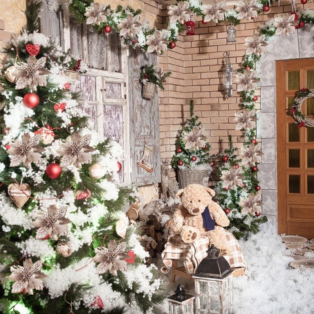 10 шт. Рождественские блестящие цветы пуансеттия рождественские украшения многоразовые искусственные цветы