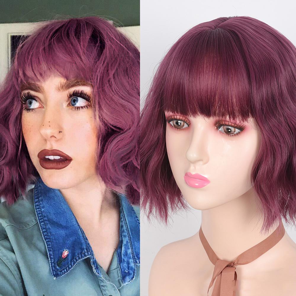 Короткие волнистые парики для чернокожих женщин, афроамериканские синтетические рыжие парики с челкой, термостойкий парик для косплея