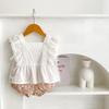 Infant Lace Flutter Sleeve Top & Floral Shorts 2-Piece Set for Baby Girls - Summer 2024