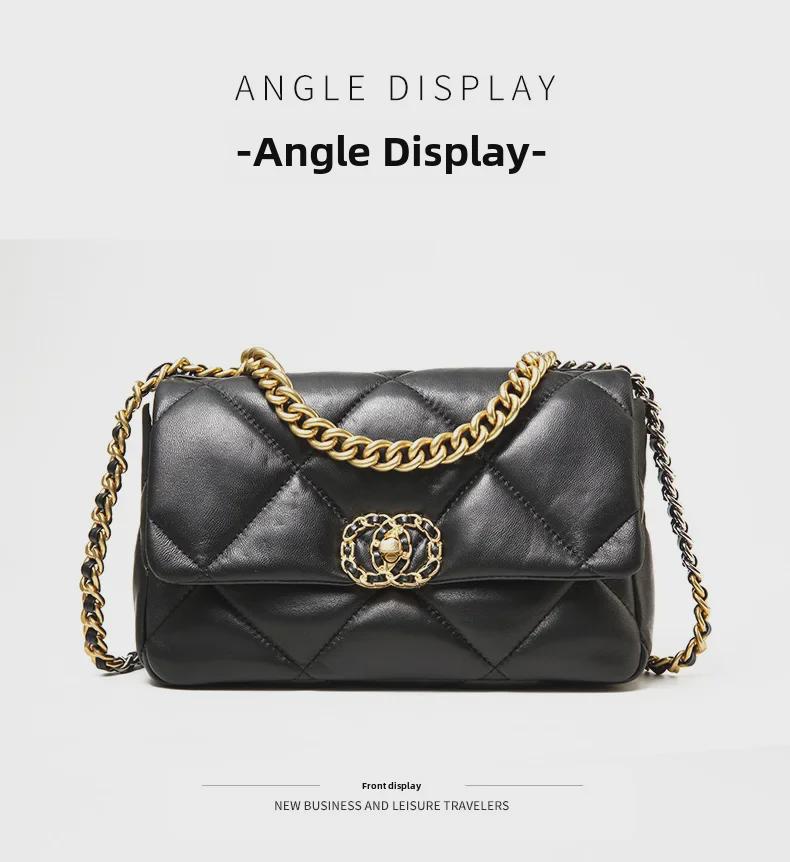 Сумка квадратная из овчины с бриллиантовой цепочкой 2025 года: Стильная женская кожаная сумка через плечо и почтальонка