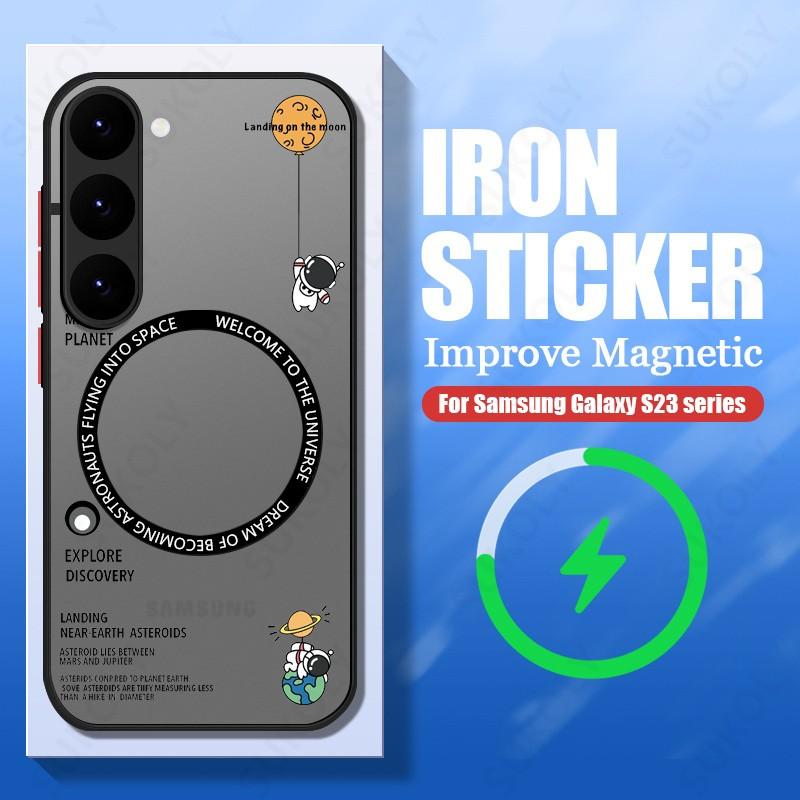 Магнитный чехол для беспроводной зарядки с рисунком астронавта, роскошный противоударный чехол для Samsung A15 A35 A55 A14 S25 S24 Plus S23 S22 Ultra S21 S20 FE