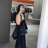 FOG SACAI 2025 Весна/Лето Женский Топ в Японском Стиле Без Рукавов Пэчворк Деним Лацканы