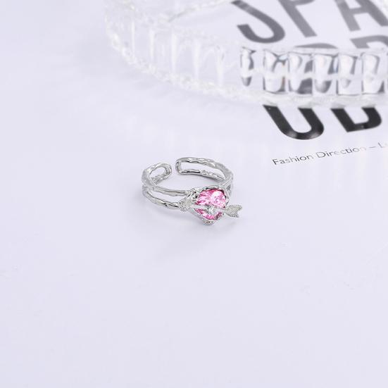 Women Ring Double Layer Adjustable Open Design Eye-catching All-match Jewelry Gift Pink Faux Crystal