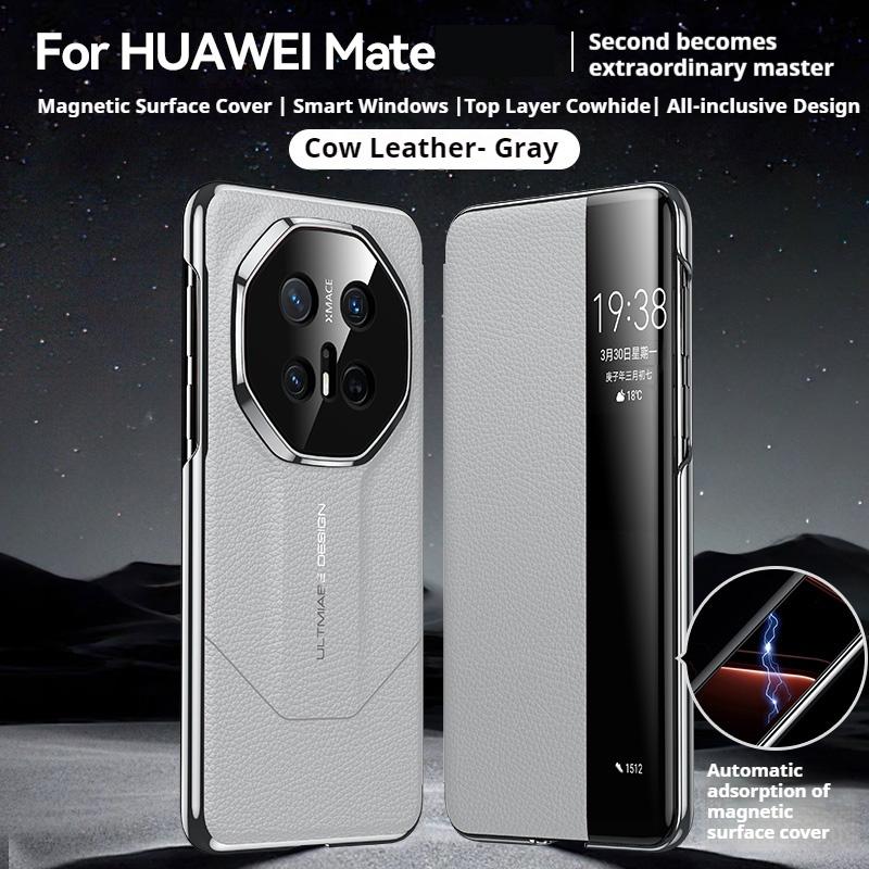 Оригинальный кожаный чехол-книжка для HUAWEI Mate 70 Pro RS Mate 60 Smart View с функцией пробуждения/сна и отображением ID звонящего