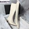 Модные женские высокие сапоги челси с острым носком на высоком каблуке 2024 года трендовые женские готические мягкие кожаные роскошные вечерние зимние снежные ботинки женские