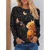 Women's T Shirt Tee Print Halloween Daily Casual Long Sleeve Crew Neck Black Spring Fall