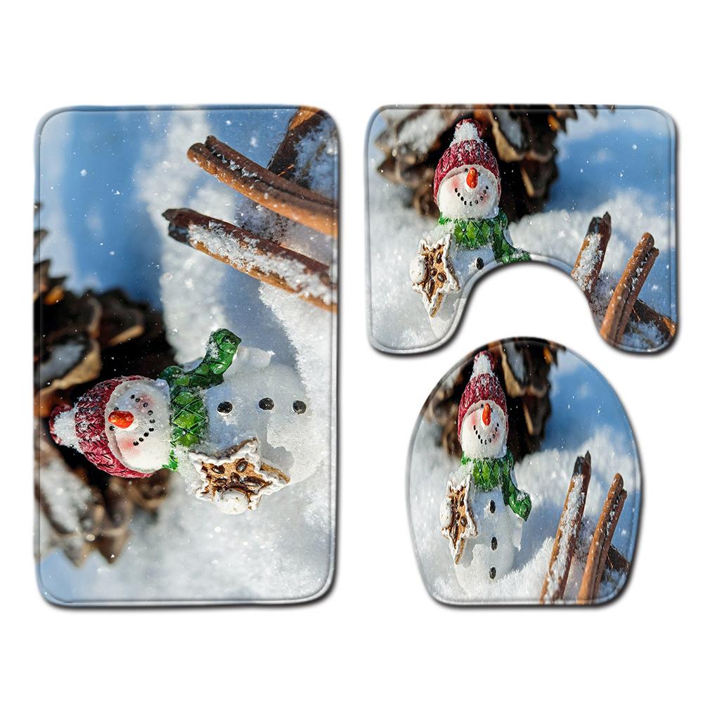 Рождественский коврик для ванной, туалетный трехпредметный набор