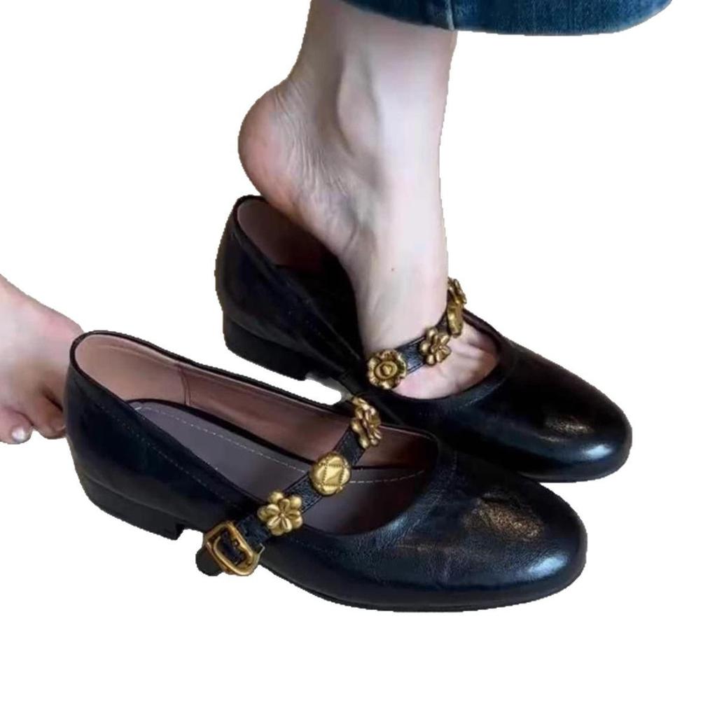 Вариант из овчины~ Туфли Мэри Джейн из натуральной кожи с металлической пряжкой в виде одного слова, женские французские туфли с неглубоким носком, балетки на низком каблуке