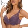 Women's Side Breast Control Full Cup Bra Plus Size Thin Cotton Cup Lace Bra Sexy Push Up Underwire Bra 36-42 C/D