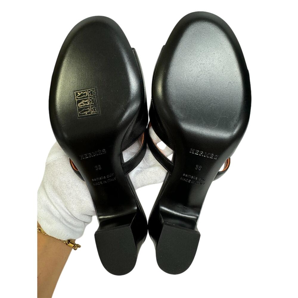 Hermes CM21107022009 Candy Goat Kelly Buckle Heeled Sandals Sandals Black Goat Women Used