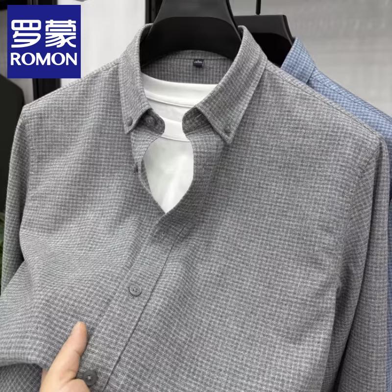 ROMON Мужская хлопковая рубашка в клетку с начесом E
