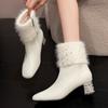 Women Crystal Glitter Fur Ankle Snow Boots Luxury Square Toe Fad Knitting Plush Chunky Shoes Winter Trend Elegant Botas Mujer