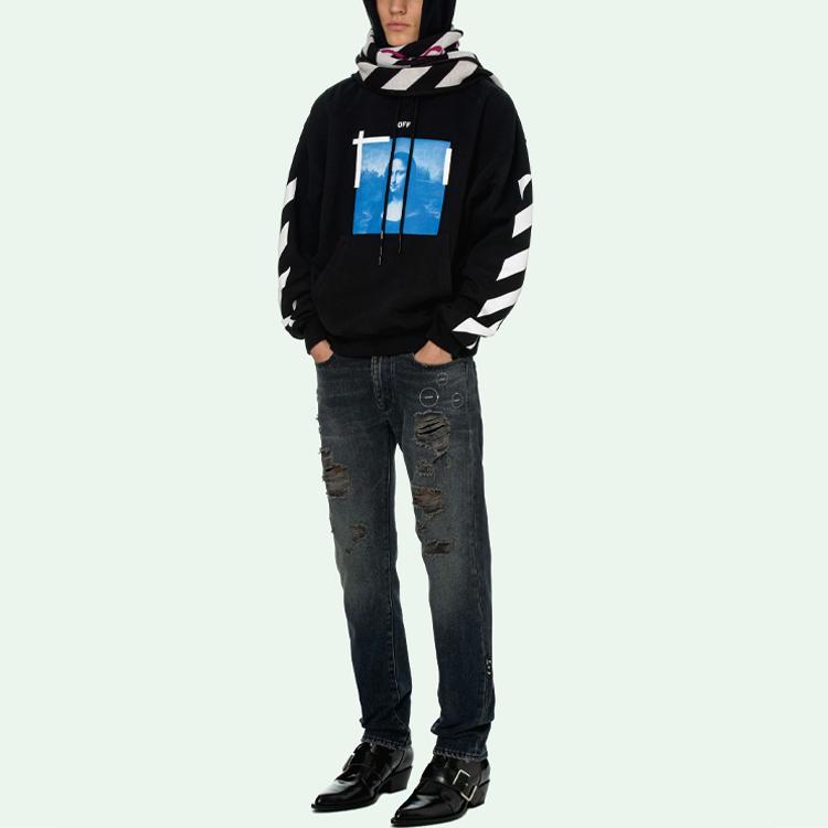 Off-White Синие черные мужские топы с капюшоном Monalisa OMBB037R21FLE0011001