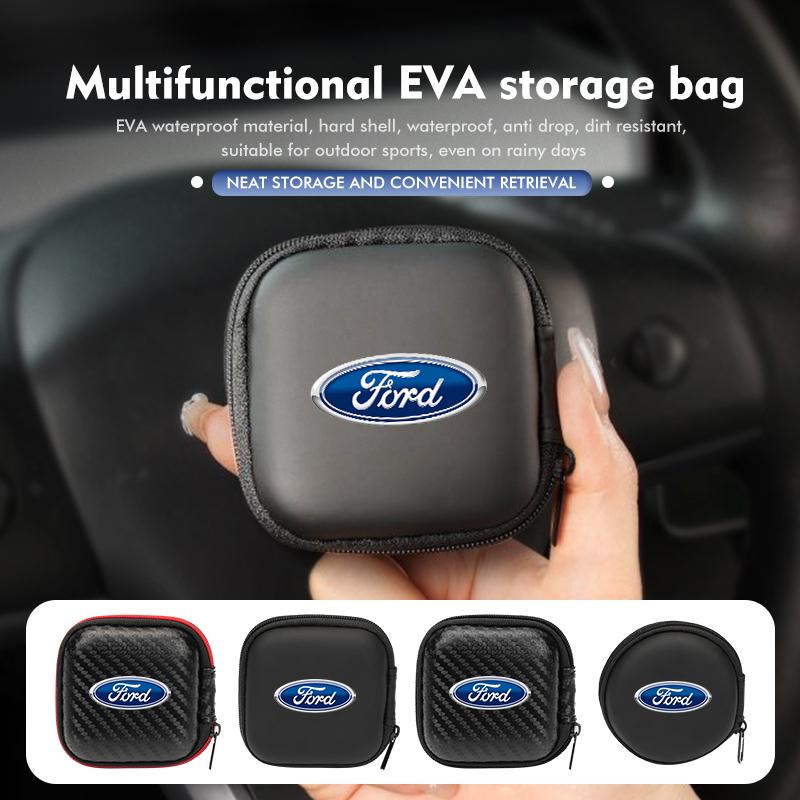 JQOZ8 Car Earphone Storage Box Mini EVA Poratable Headset Bag For Ford Fiesta Ranger Mondeo Escape Ecosport Fusion Explorer