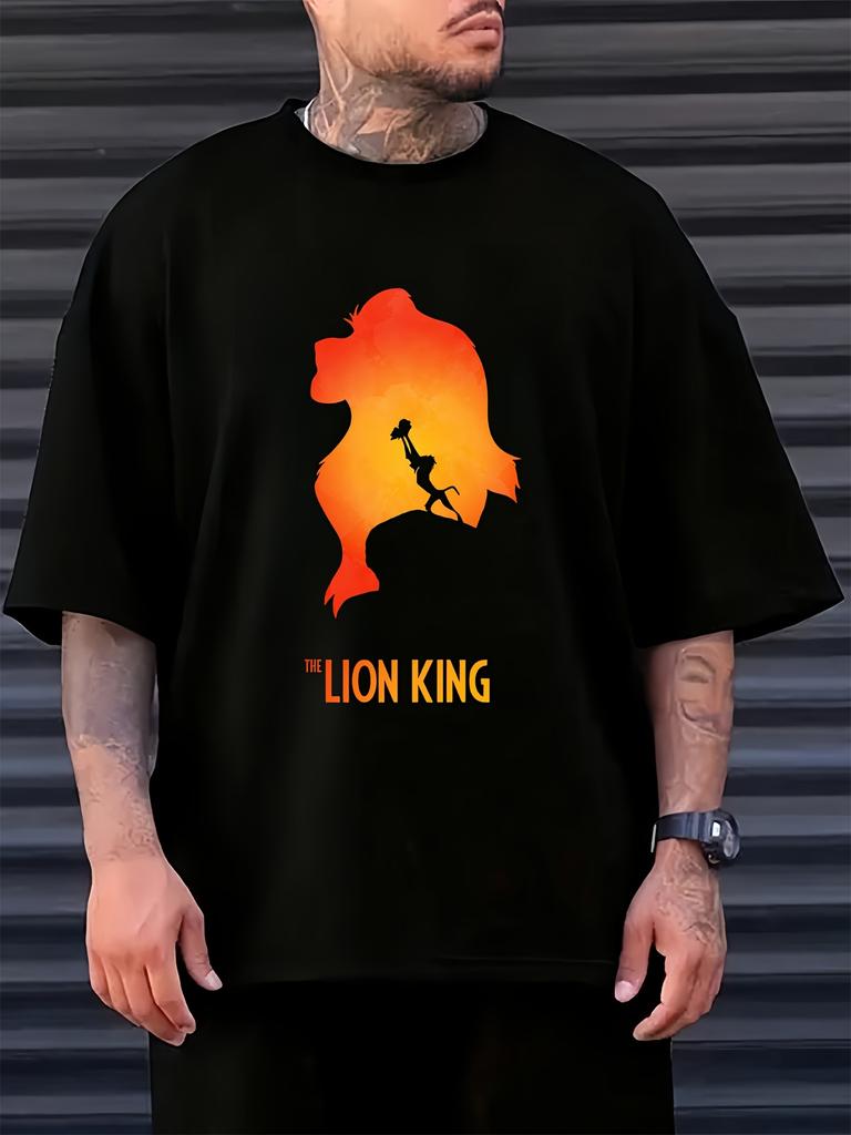 Black Lion King Graphic T-shirt - Casual Summer Tee with Silhouette Print