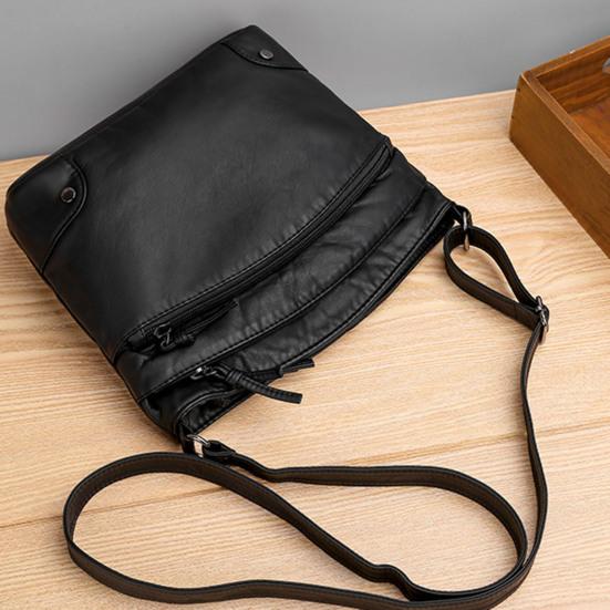 Shoulder Bag Solid Color Large Capacity Vintage Simple Multi-pockets Women Sling Bag
