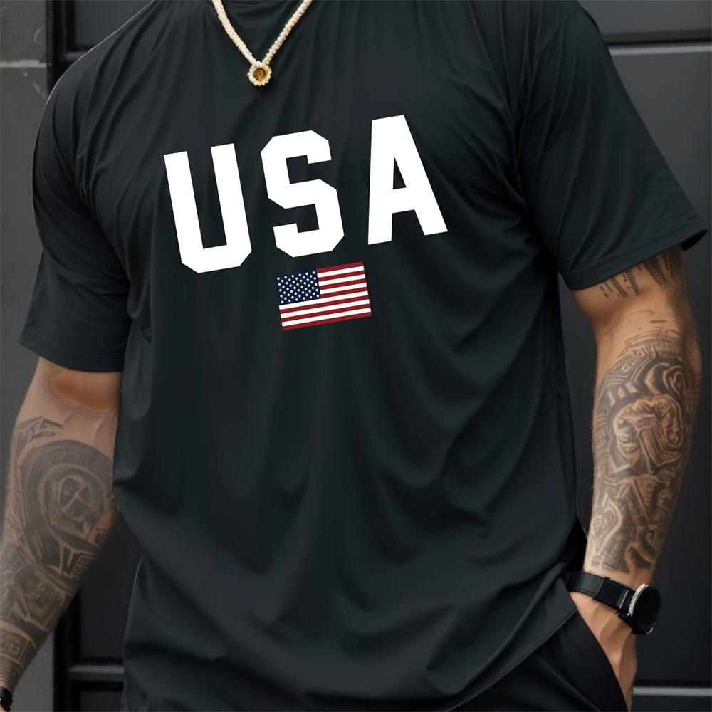 Мужская летняя футболка с круглым вырезом и коротким рукавом с узором в виде алфавита - дышащая полиэстеровая ткань, слегка эластичная, стандартный крой, повседневная