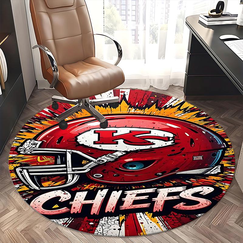 Kansas City Chiefs,Helmet Artwork Chair mat Round Rug-Office carpet, Machine Washable, Non-slip, Suitable for Living Rooms, Bedrooms, Entryw