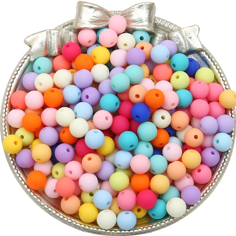 Бусины для браслета ручной работы, цельные акриловые матовые разноцветные бусины, цепочка для сотового телефона ручной работы, ожерелье из макарон, круглые бусины, свободные бусины