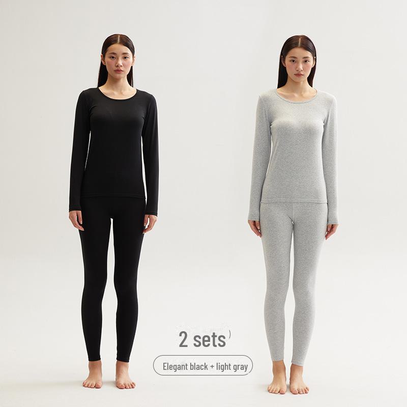 Женский комплект термобелья из хлопка с круглым вырезом, осень/зима, большой размер