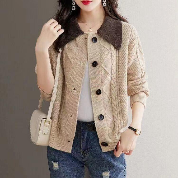 Women's Autumn and Winter Collar Knitted Sweater Cardigan with Skirt Paired with A Stylish Loose Sweater