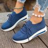 Fashion Autumn New Flat Single Shoes Women's Round Head Knitted Mesh Fabric Breathable Front Lacing Soft Sole Non-slip Sports Shoes