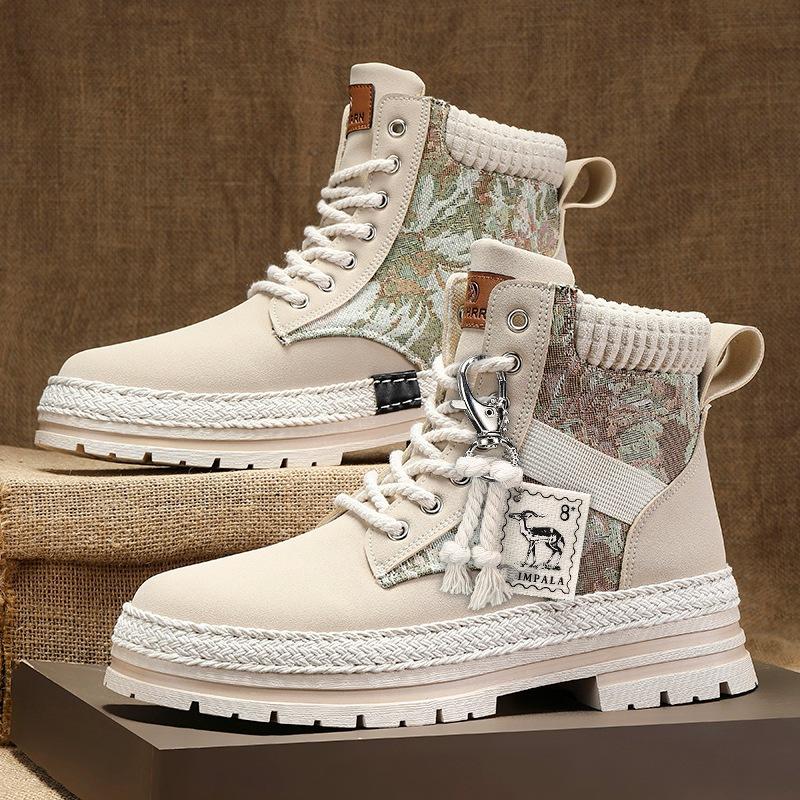 High-top Martin boots men's autumn and winter velvet men's boots heightening casual leather boots large size thick sole