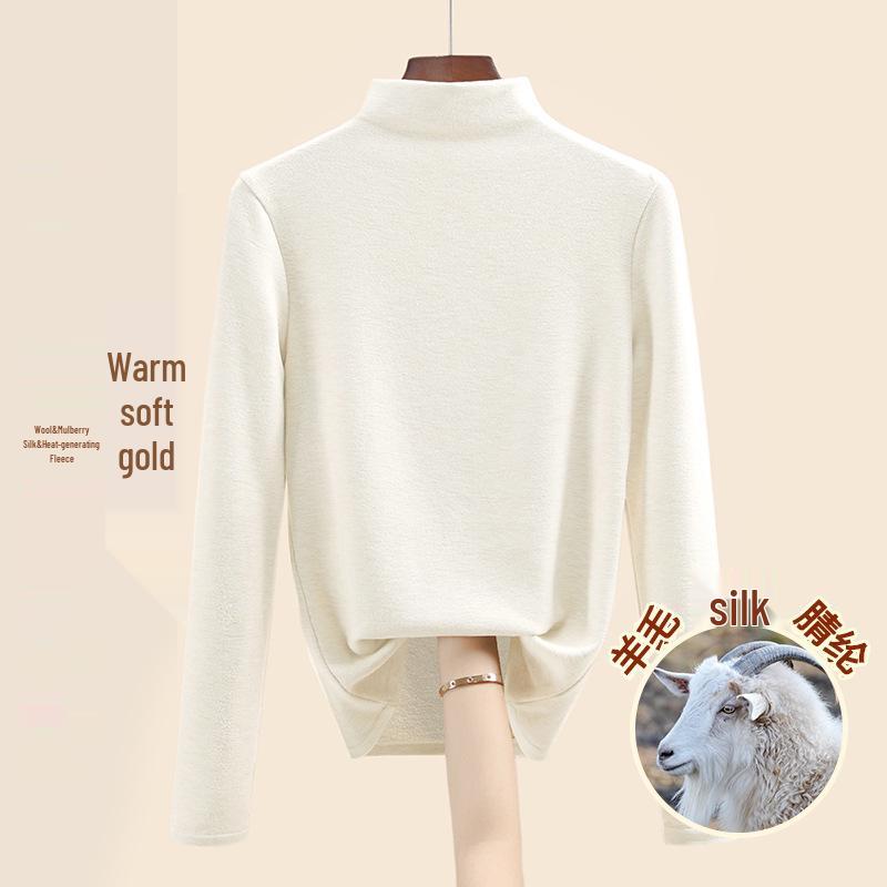 Женский теплый базовый слой из шелка тутового дерева и шерсти с флисовой подкладкой, со средней высотой горловины, коллекция осень/зима 2025