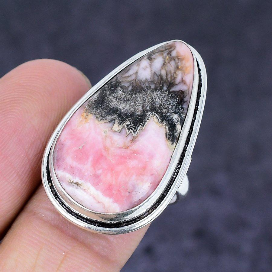 Rhodochrosite Gemstone Handmade 925 Sterling Silver Jewelry Ring Size 7.5 j3P03